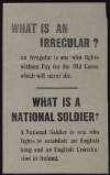 Leaflet giving definitions of an Irregular and a National Soldier,