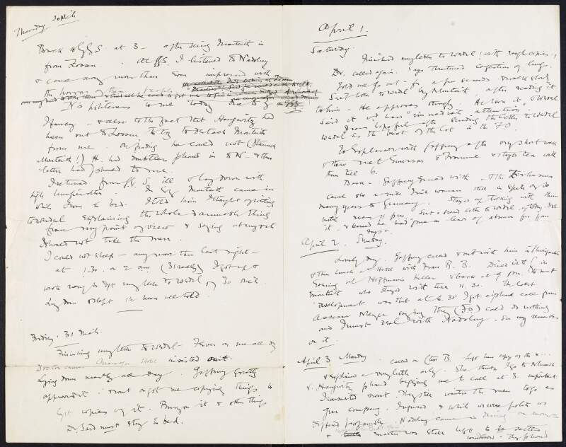 Pages from Roger Casement's diary during his last days in Berlin in 1916 with references to Robert Monteith and other matters,