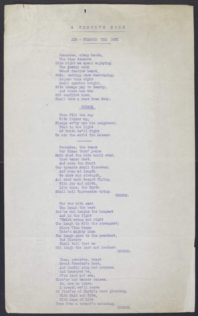 Copy of James Connolly's song titled 'A Festive Song',