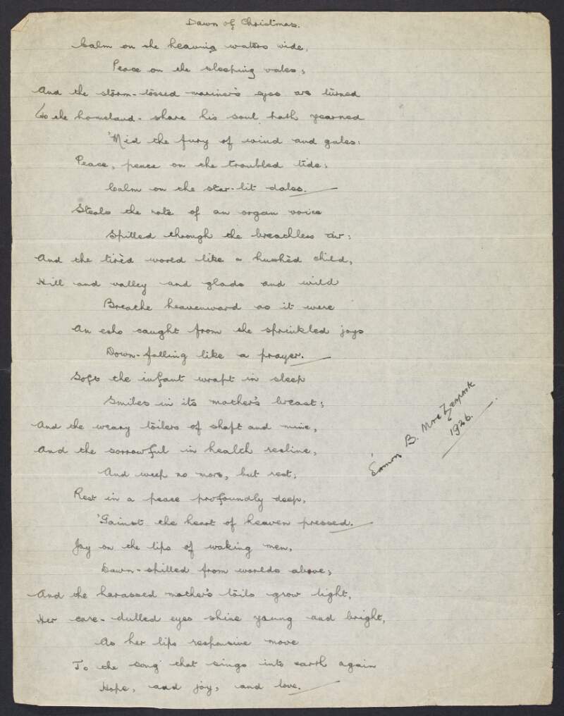 Copy of song by Éamon Mac Gearailt titled 'Dawn of Christmas',