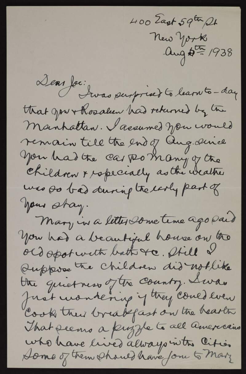 Letter from Patrick McCartan to Joseph McGarrity regarding McGarrity's holiday in Co. Tyrone,