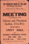 Flyer issued by Peter Larkin, Worker's Union of Ireland provisional committee, calling members of the Cinema and Theatrical Section, Irish Transport and General Workers' Union, to attend a meeting in Unity Hall on 29th June,