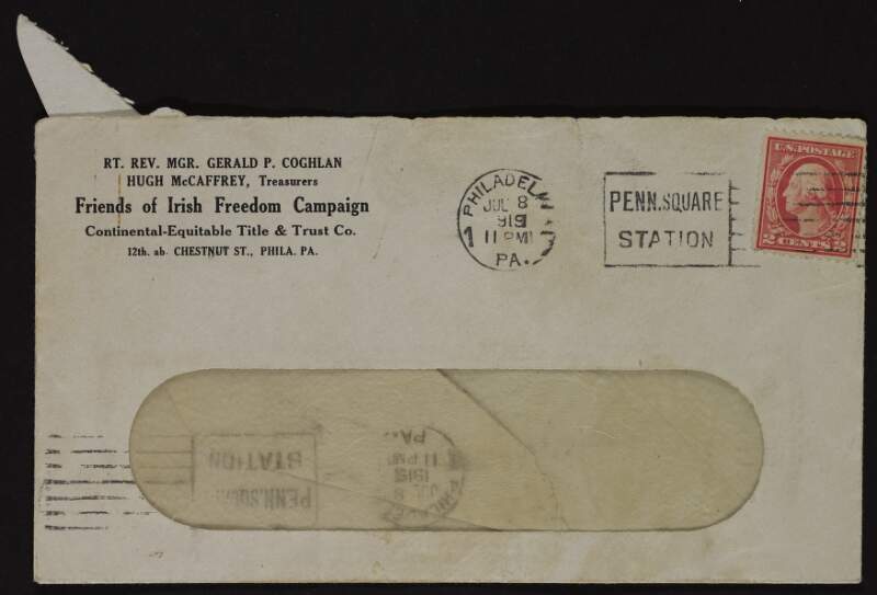 Bill from the Friends of Irish Freedom to Joseph McGarrity for $1000 as previously pledged by him,