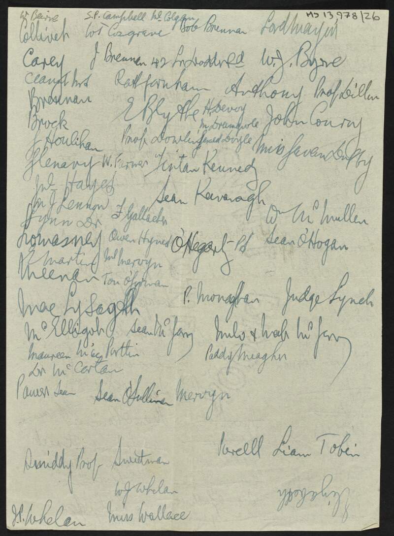 List of names by William O'Brien [perhaps related to the publication of 'James Connolly and Easter Week' and 'Labour and Easter Week'],