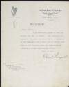 Typsecript letter from Oscar Traynor to William O'Brien apologising for having missed him when he visited the Dáil and mentioning he will inform him of further opportunities of posts that arise for "Miss Whelan",