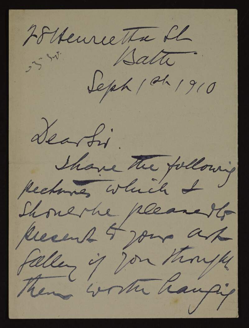 Letter from Alfred Jones to Hugh Lane offering to donate three pictures to the new modern art gallery in Dublin,