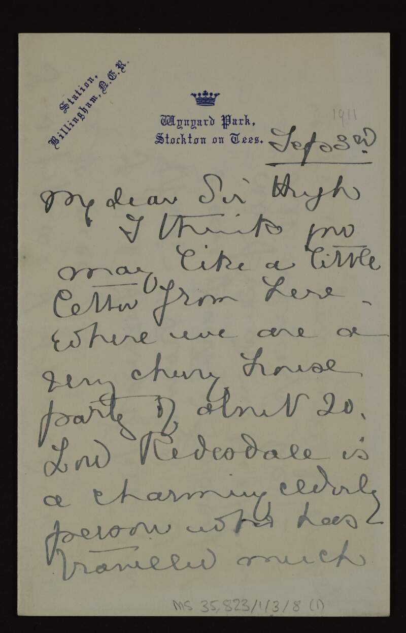 Letter from Priscilla Annesley to Sir Hugh Lane informing him that she broke her engagement,