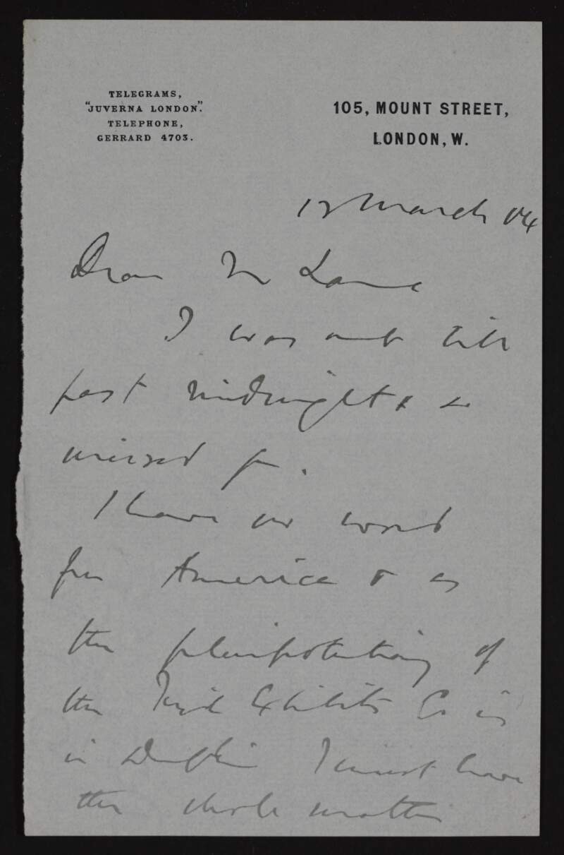 Letters from Sir Horace Plunkett to Hugh Lane regarding Lane's queries concening pictures for exhibit in Ireland,