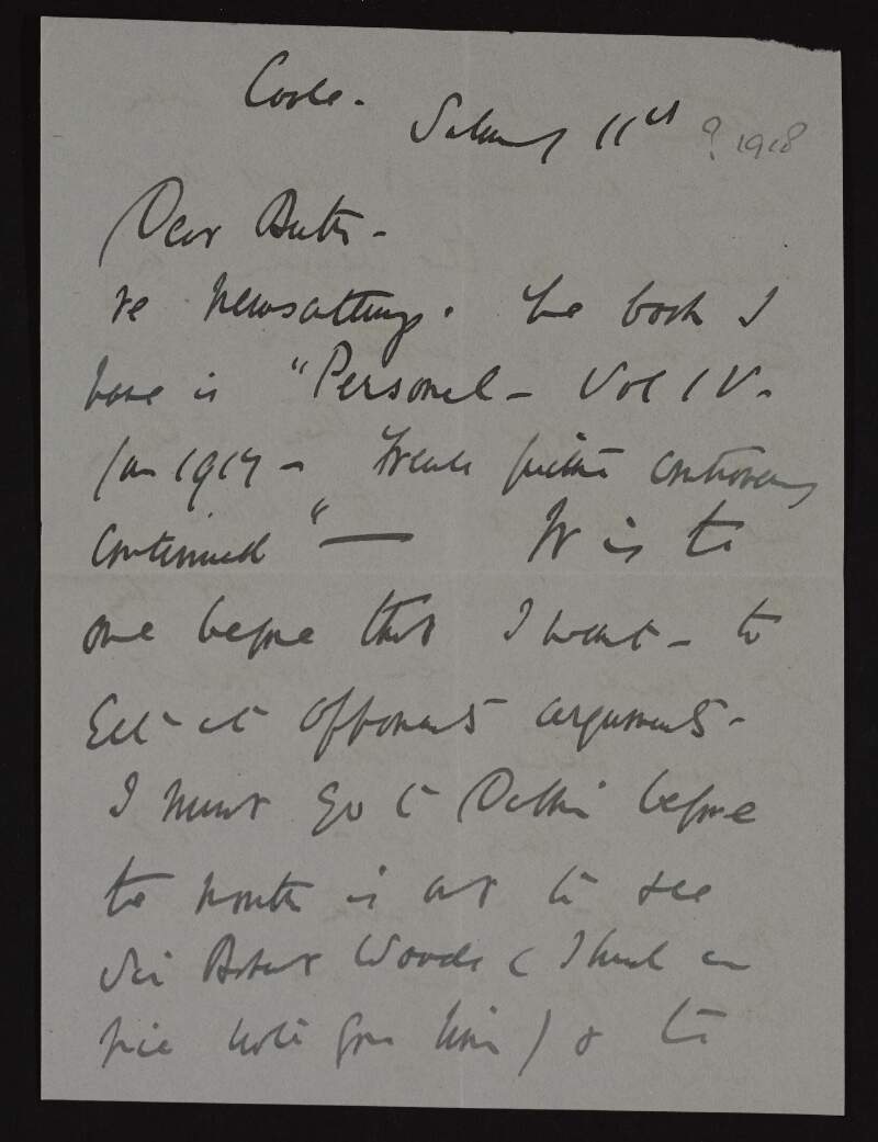 Letter from Lady Augusta Gregory to Ruth Shine regarding newspaper cuttings on the subject of the municipal art gallery controversy,