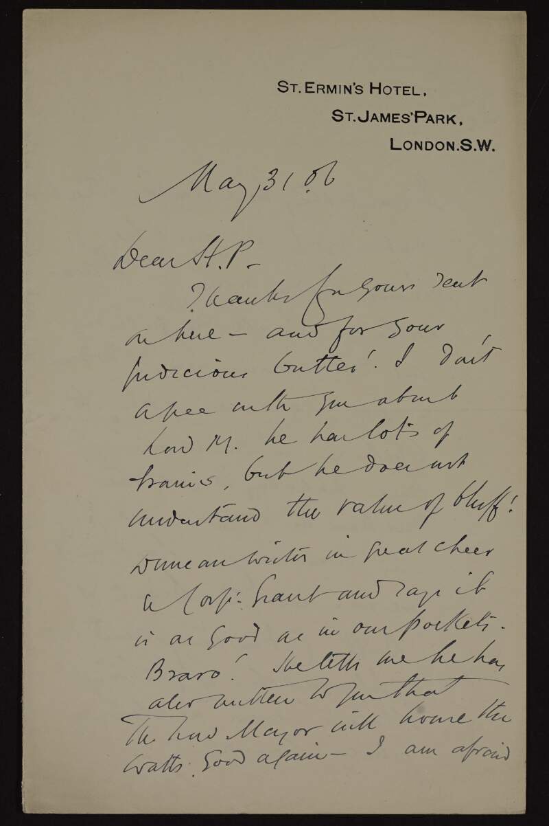 Letters from Richard Caulfeild Orpen to Hugh Lane regarding recent developments relating to the proposed modern art gallery in Dublin,