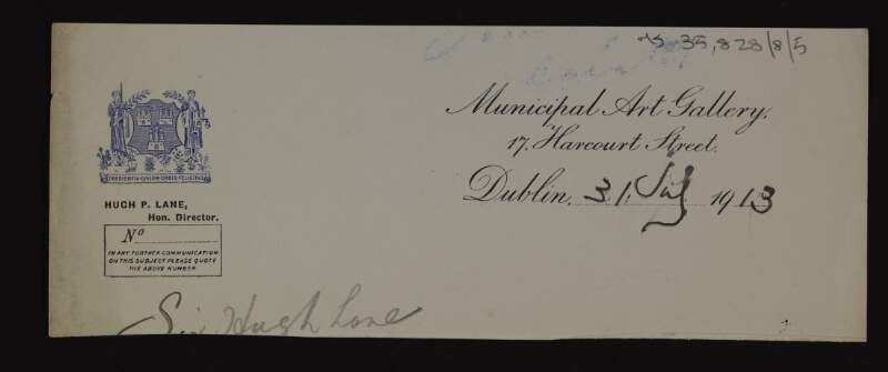 Partial sheet of used Municipal Art Gallery letterhead,