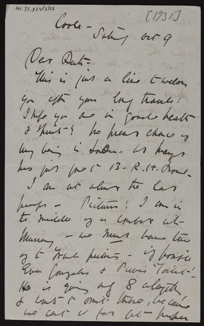Letter from Lady Gregory to Ruth Shine, hoping she is in good health,