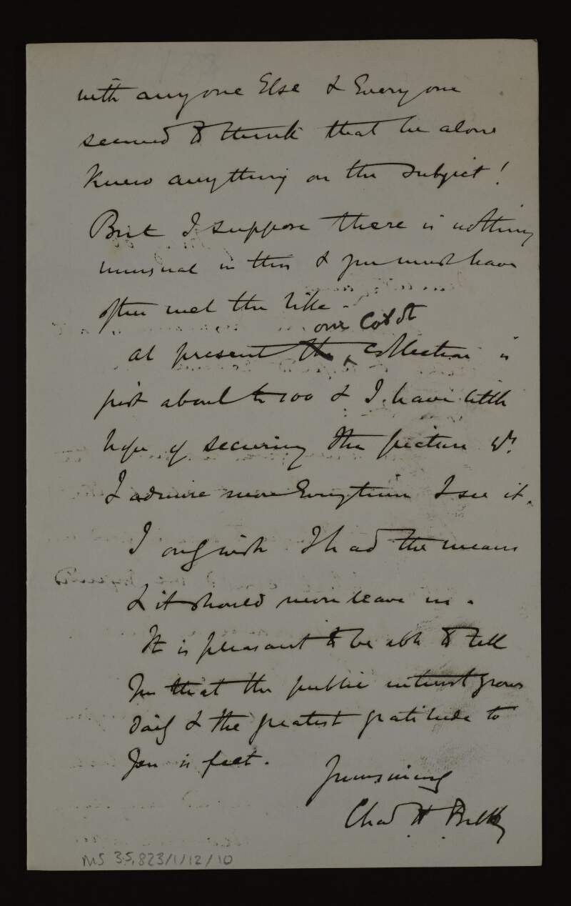 Letter from Charles H. Brett to Hugh Lane regarding a Corot which he is unlikely to purchase due to a lack of money, and the report of a discussion in the art club,