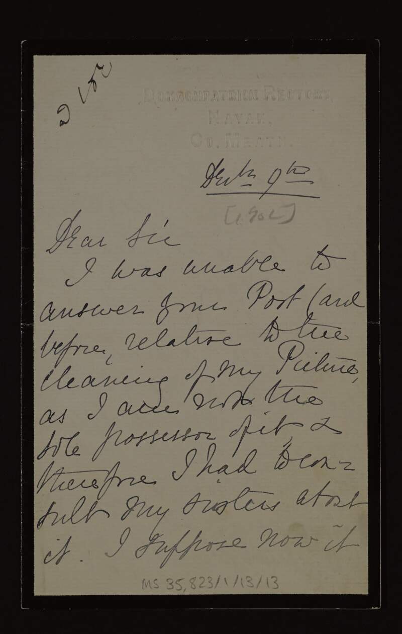 Letter from Duncan J. Brownlow to Hugh Lane regarding the cleaning of his picture and asking if his sisters could be invited to the opening ceremony of the exhibition,