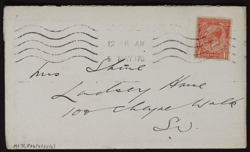 Letter from Alec Martin to Ruth Shine, telling her the location of the christening,