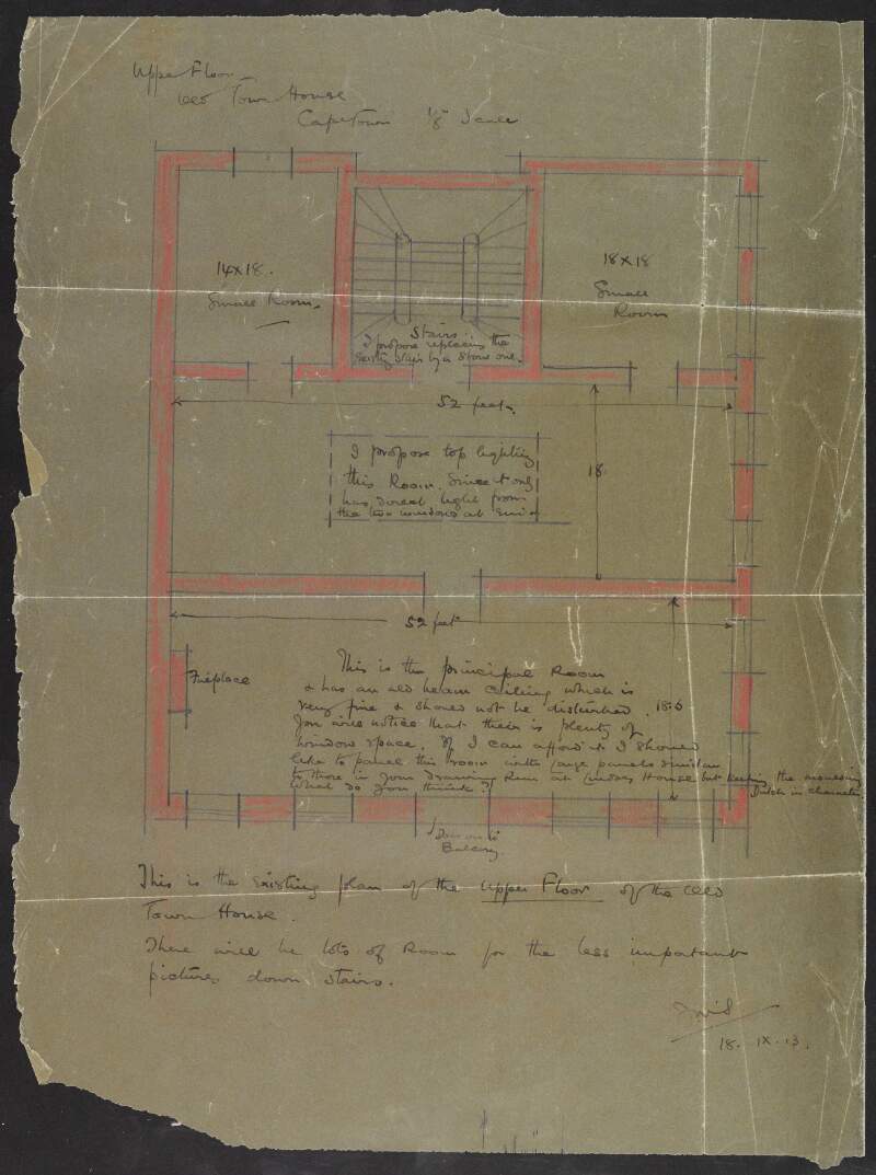 Plan by J.M. Solomon of the upper floor of the Old Town House in Cape Town to be used to house the new Municipal Art Gallery,