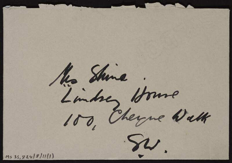 Letter from Lady Grace Orpen to Ruth Shine stating she could come at any time that suits her,
