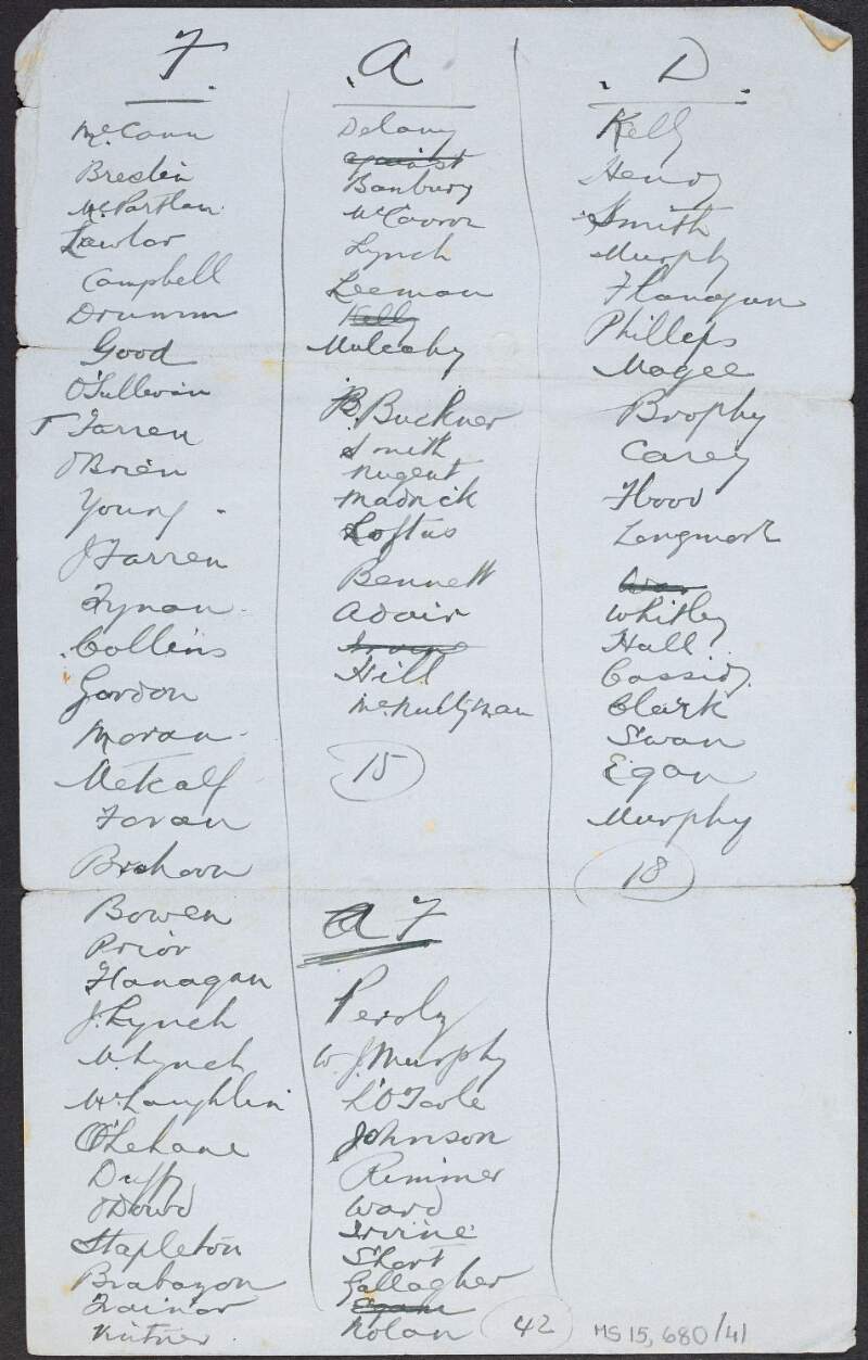 Lists of names written on verso of a "Royal animal medicine manufactory" invoice in William O'Brien's hand,