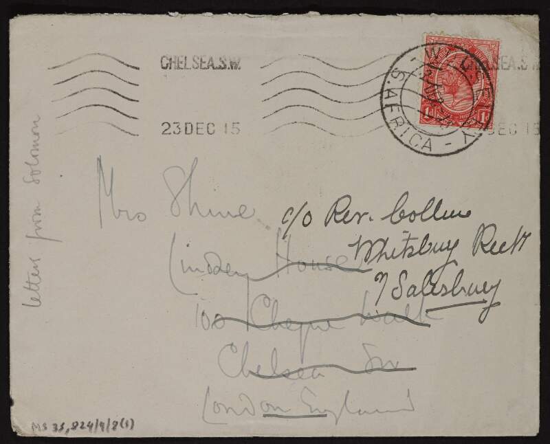Letter from J.M. Solomon to Ruth Shine about his work in the Michaelis Gallery in Cape Town, South Africa,