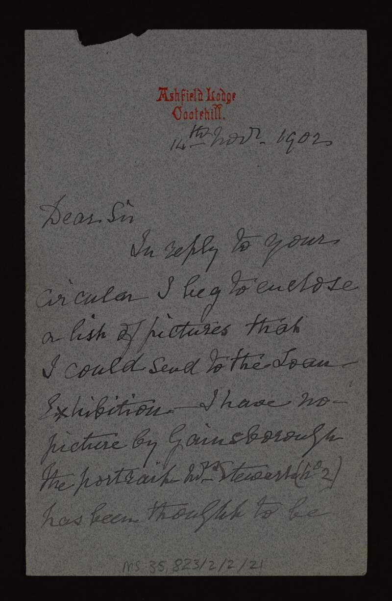 Letter from Henry T. Clements to Hugh Lane regarding the Loan Exhibition,