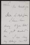 Letter from D.Y Cameron to Hugh Lane regarding a delay in providing some of his etchings,