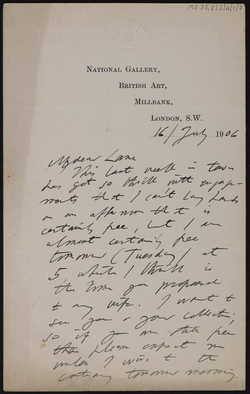 Letter from Dugald Sutherland MacColl to Hugh Lane,