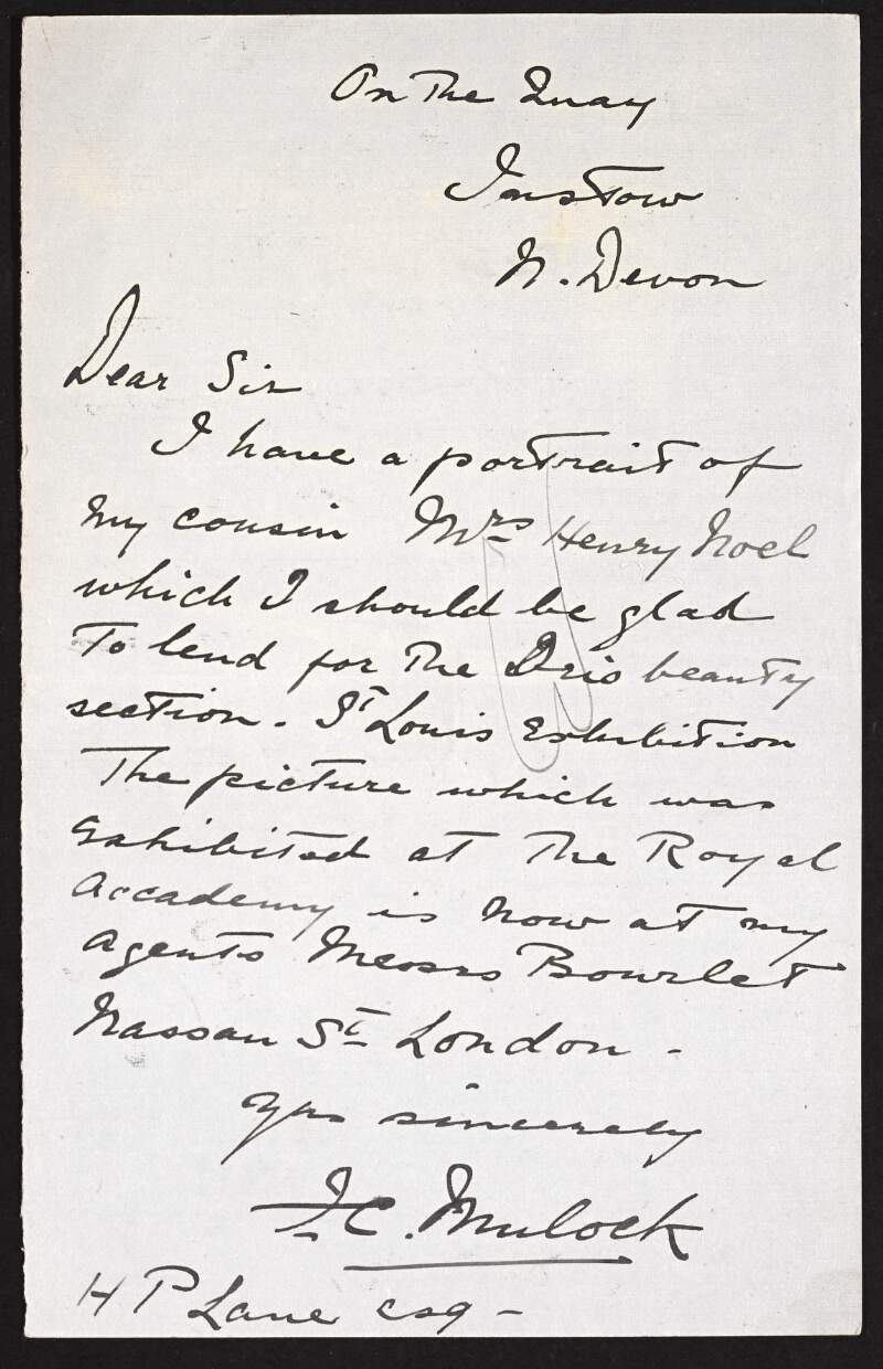 Letter from F.C. Mulock to Hugh Lane offering a picture for exhibition,