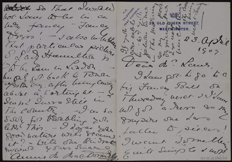 Letter from Lady Annie MacDonnell to Hugh Lane,
