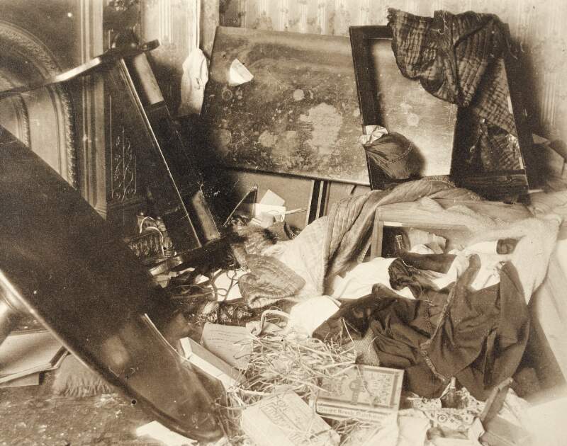 [Ransacked room at Áine Ceannt's home on Oakley Road following a raid by Free State forces]