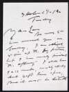 Letter from J.J. Shannon to Hugh Lane regarding his choice between pictures to be loaned for an exhibition,