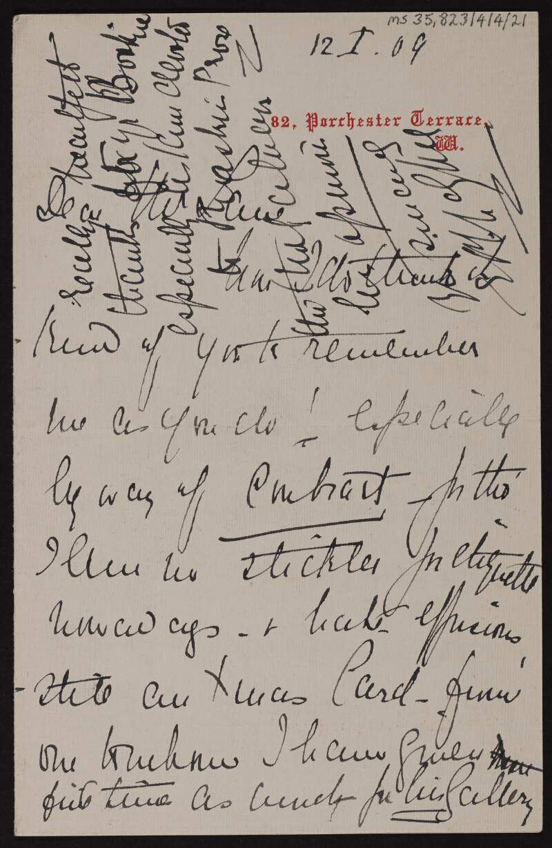 Letter from Evelyn Ponsonby McGhee to Hugh Lane regarding a contract and the donation of paintings,