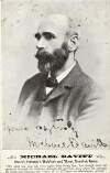 [Michael Davitt, head and shoulders portrait, on postcard with correspondence on verso]
