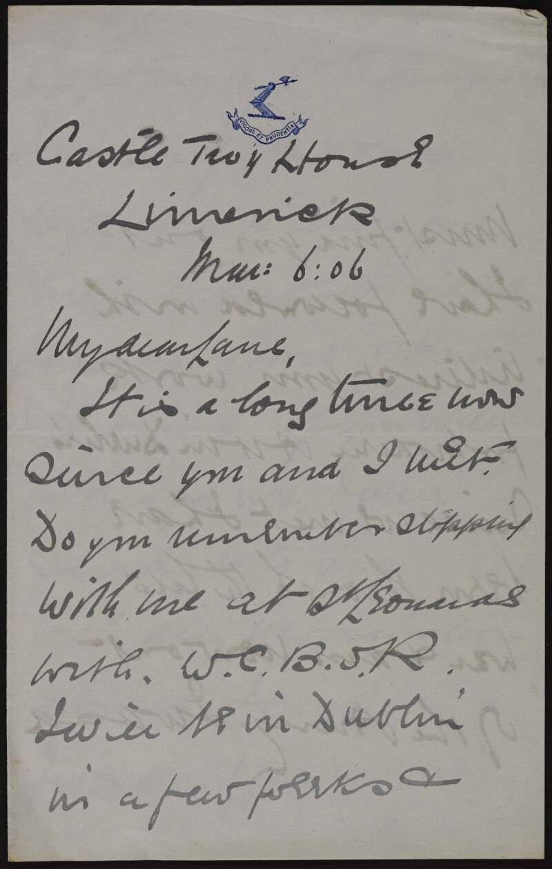 Letter from Charles Langton to Hugh Lane arranging to meet in Dublin and requesting he look at a picture for him,