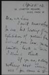 Letter from Teresa Del Riego to Hugh Lane inviting him for tea the following week, discussing her time away in Italy and informing him of her upcoming concert,