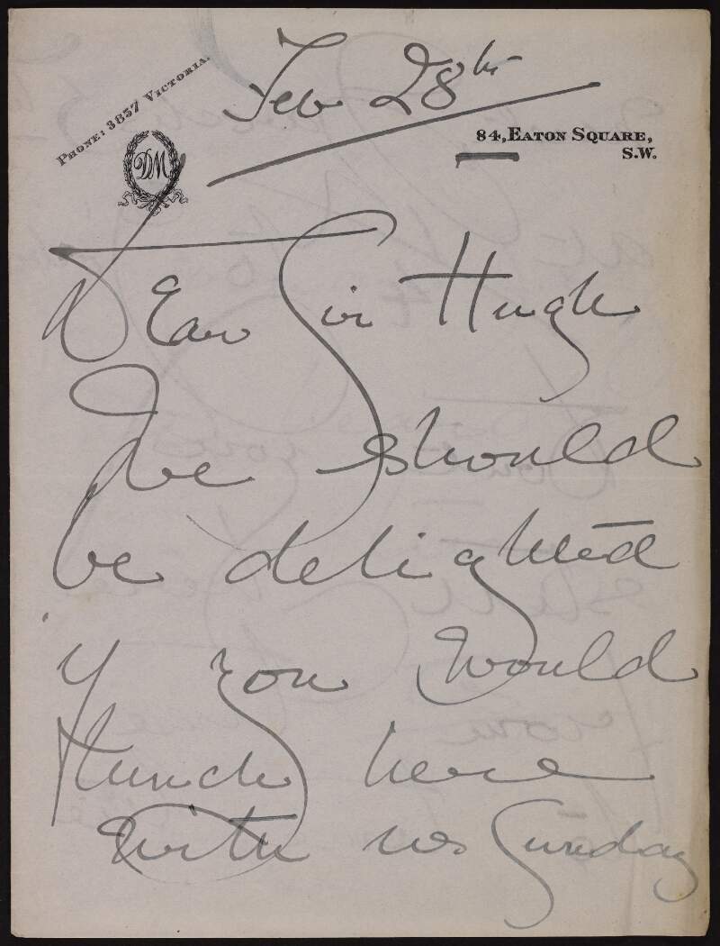 Letter from Mabel Bearsley Morrison to Hugh Lane inviting him to lunch,