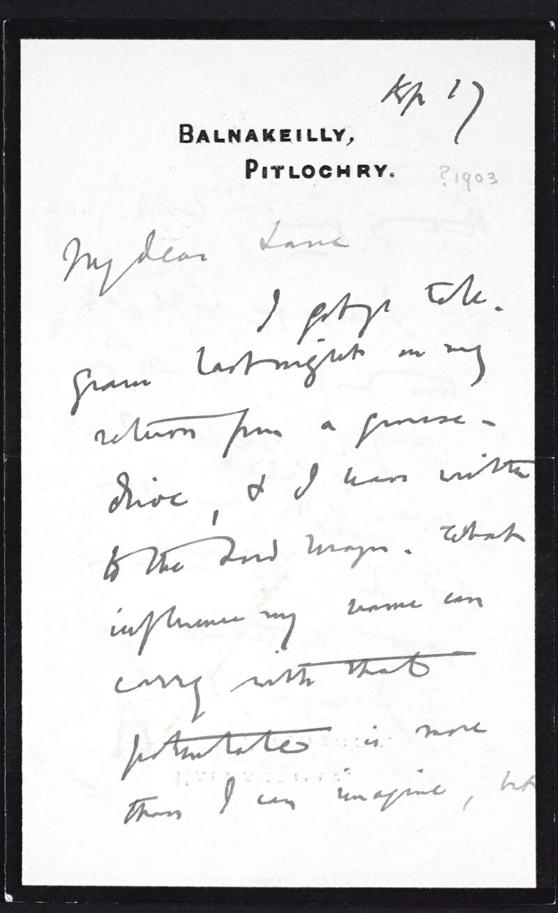 Letter from T.H. Ward to Hugh Lane informing him that he has written to the Mayor and hopes that he can be of assistance in getting a position for Lane,