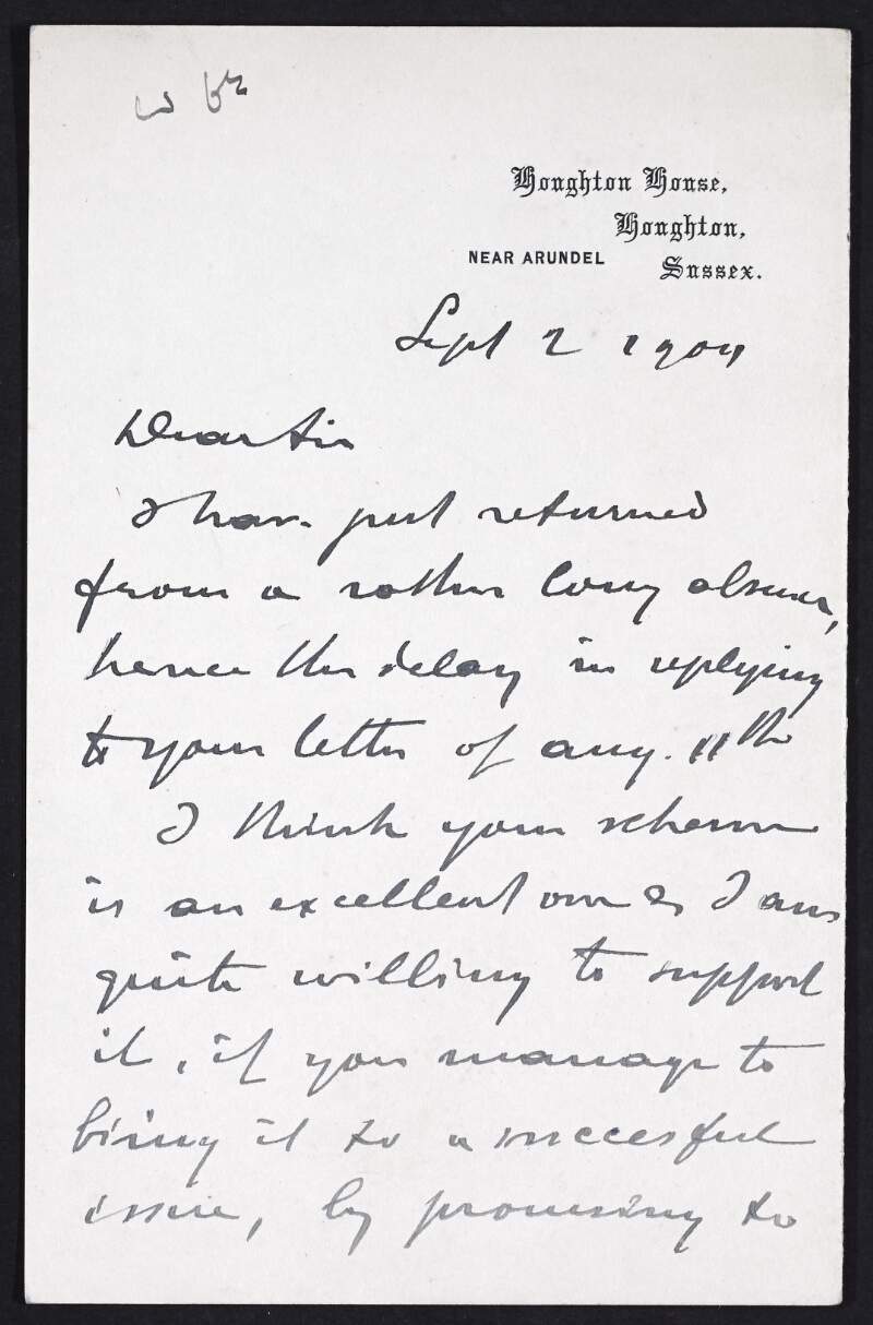Letter from José Weiss to Hugh Lane promising to contribute a picture to the modern art gallery in Dublin when the time comes,