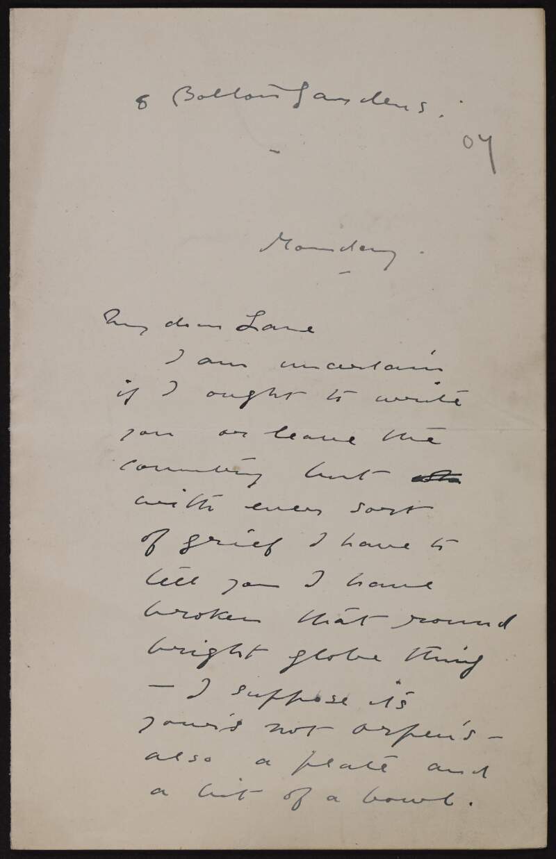 Letter from William Newzam Prior Nicholson to Hugh Lane in which he mentions William Orpen,