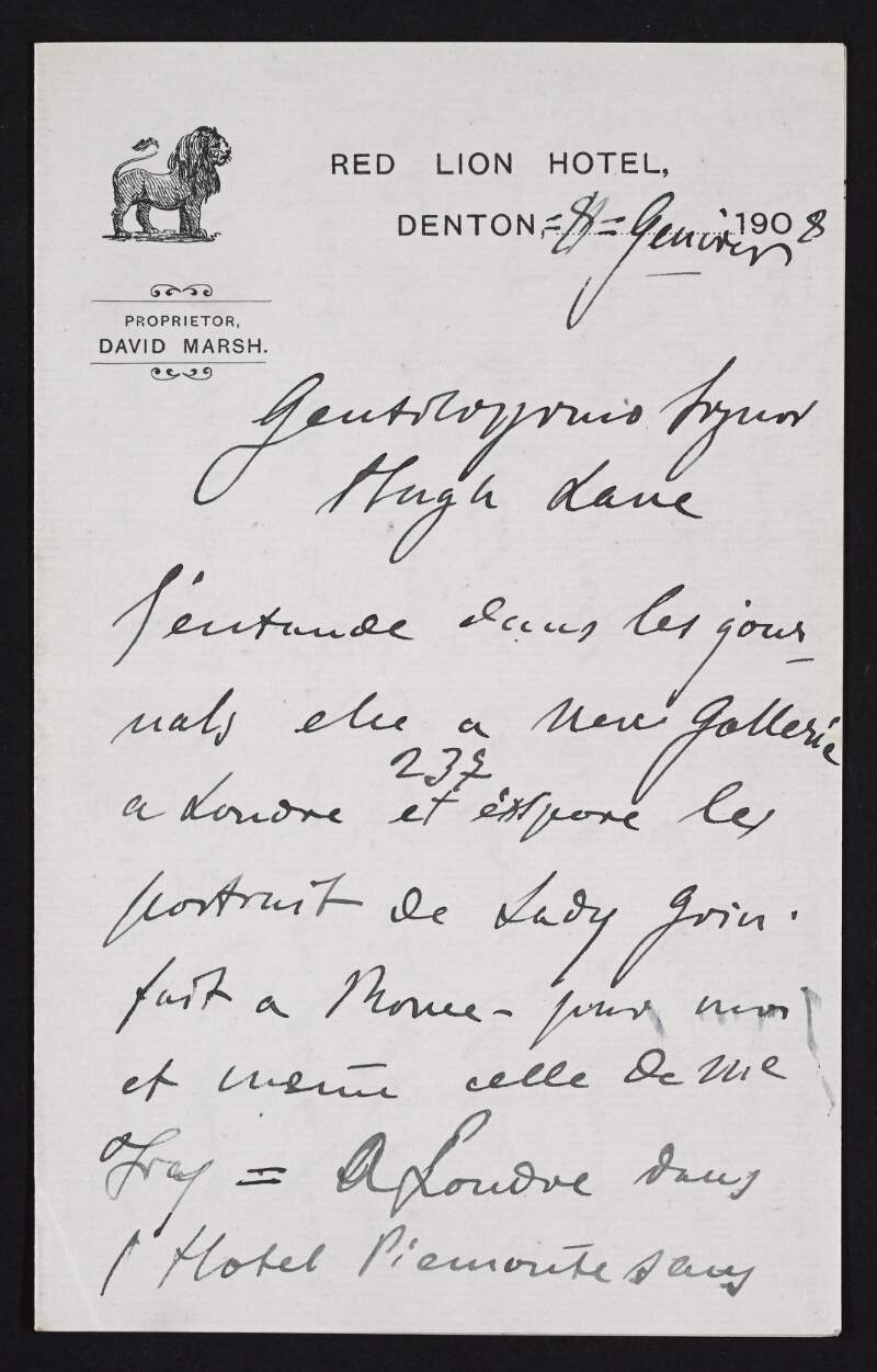 Letter from unidentified author [possibly Antonio Mancini] to Hugh Lane regarding art matters,