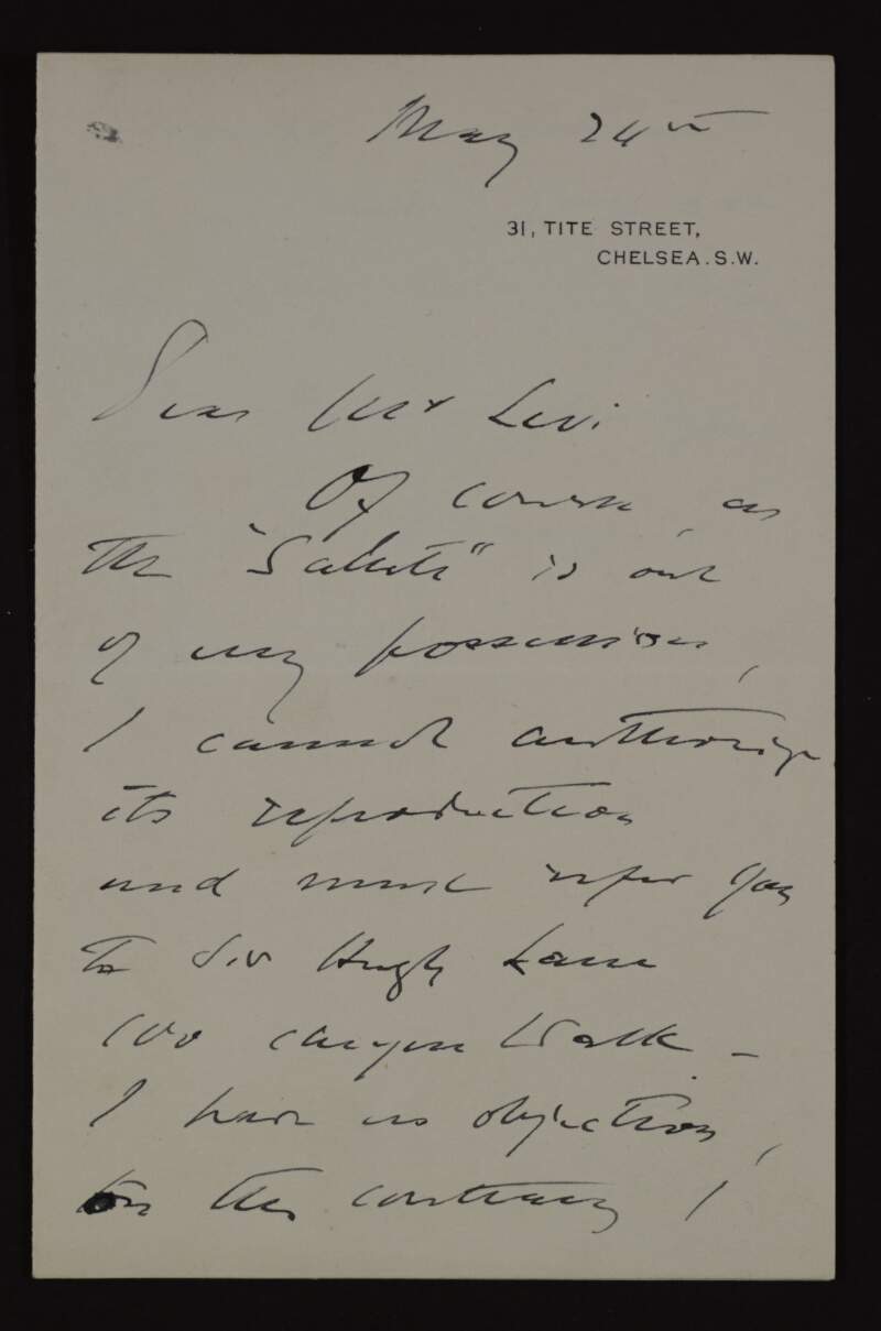 Letter from John Singer Sargent to Hugh Lane about his painting 'Santa Maria Della Salute',