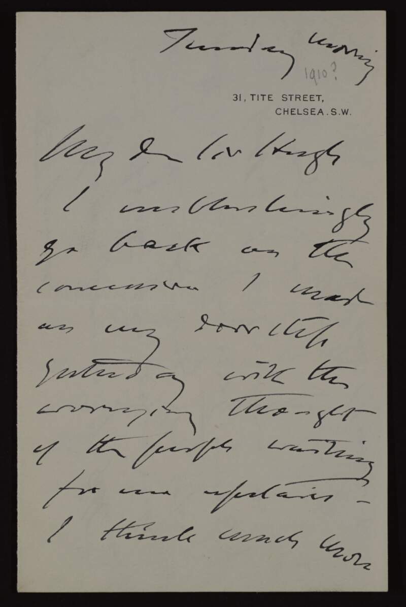Letter from John Singer Sargent to Hugh Lane,