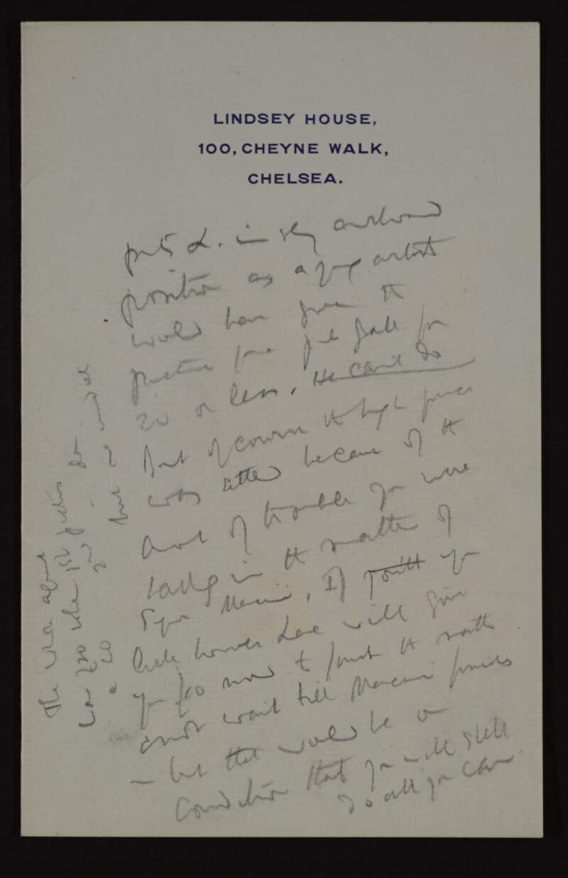 Partial letter by Hugh Lane to an unidentified recipient,