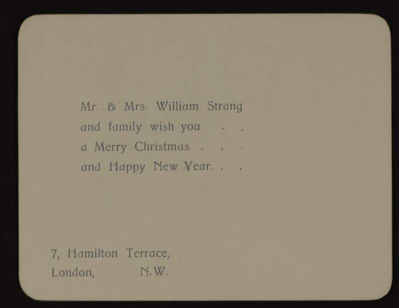 Christmas card from William Strang and his wife to Hugh Lane,