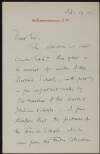 Letter from Sir Edward John Poynter to Hugh Lane regarding the collection at the winter exhibition in the National Gallery,