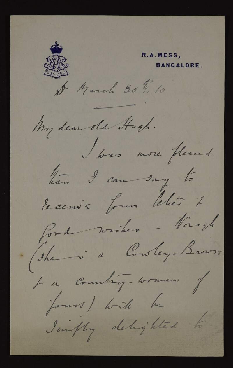 Letter from Clement Arthur Sykes to Hugh Lane thanking him for a letter and remarking how "delicious" it is to see him "steadily climbing the ladder of fame",