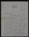 Letter from Henry Tonks to Hugh Lane, discussing an exhibition of Lane's whose theme is "a plain statement of the facts",