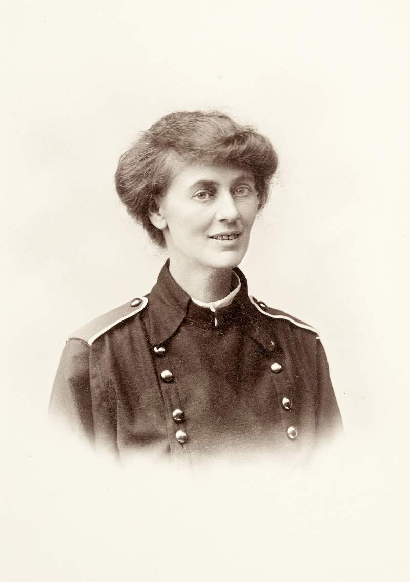 [Head and shoulders, facing right portrait of Countess Marckievicz in uniform]