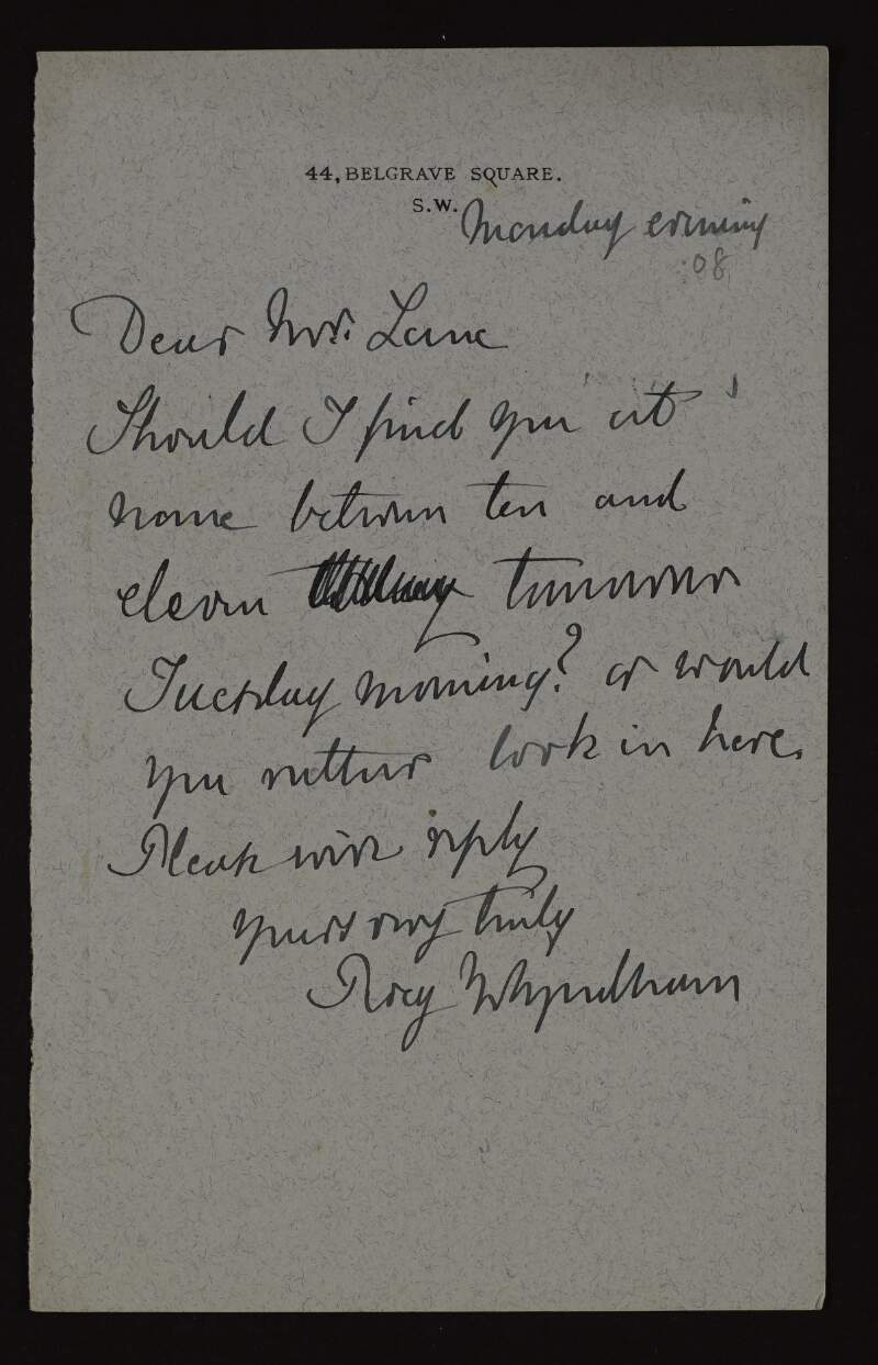 Letter from Percy Wyndham to Hugh Lane, inviting him to tea,