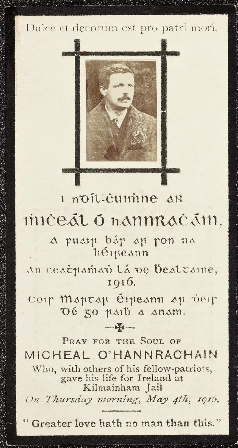 [Memorial card for Michael O'Hannrachain]