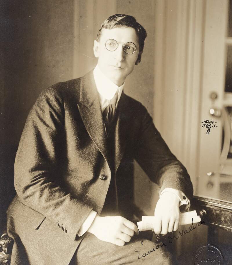 [Éamon De Valera, left facing, three-quarter length portrait]